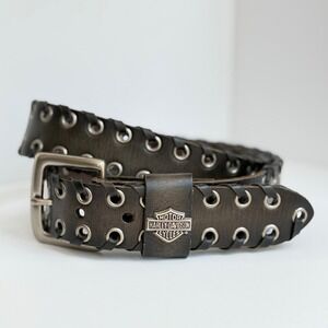 Y2K Harley Davidson Leather Belt Womens Med Black Edgy Biker Goth grunge rocker